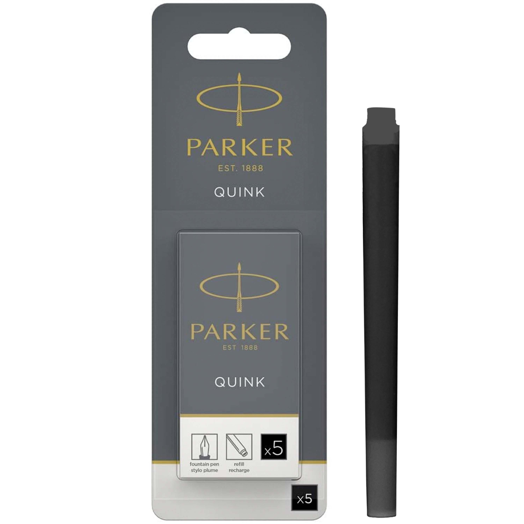 Parker QUINK Fountain Pen Ink Refill Cartridges Long Black 5-Blister