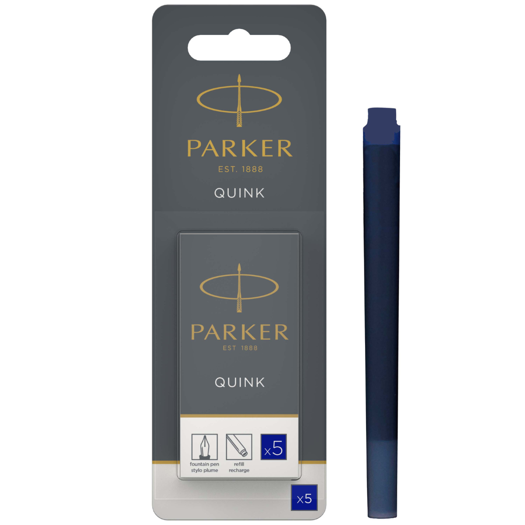 Parker QUINK Fountain Pen Ink Refill Cartridges Long Blue 5-Pack