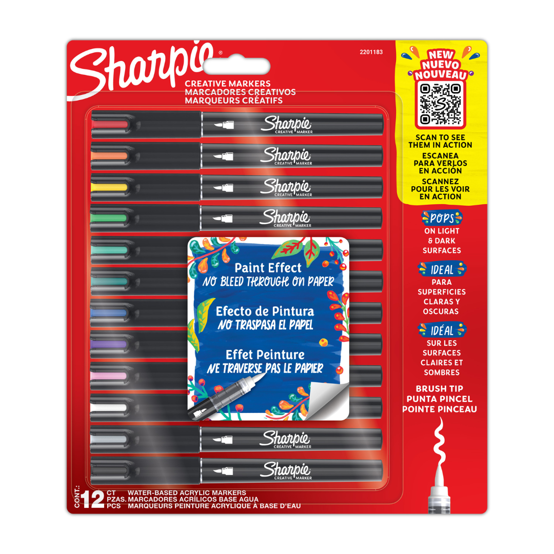Sharpie Creative Acrylic Marker Assorted Colours Brush tip 12-Blister