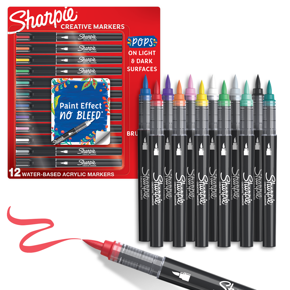 Sharpie Creative Acrylic Marker Assorted Colours Brush tip 12-Blister